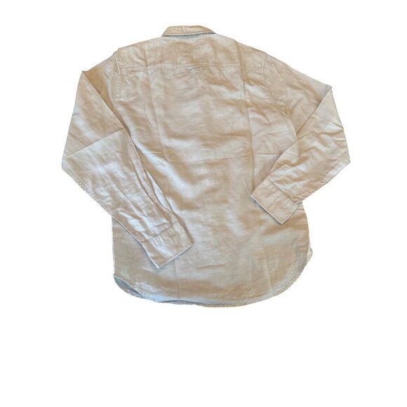 Mens Slim Fit Beige Button-Up Shirt By Stile Benetton Long Sleeves Linen Cotton - Picture 5 of 5